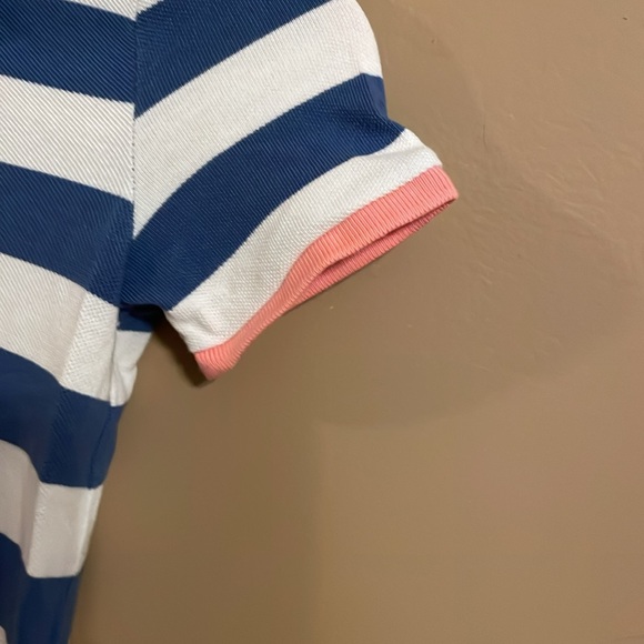 Girls Mini Boden 3 Button Short Sleeved Dress, Striped with Dog on Bottom, 7-8Y - Picture 3 of 4